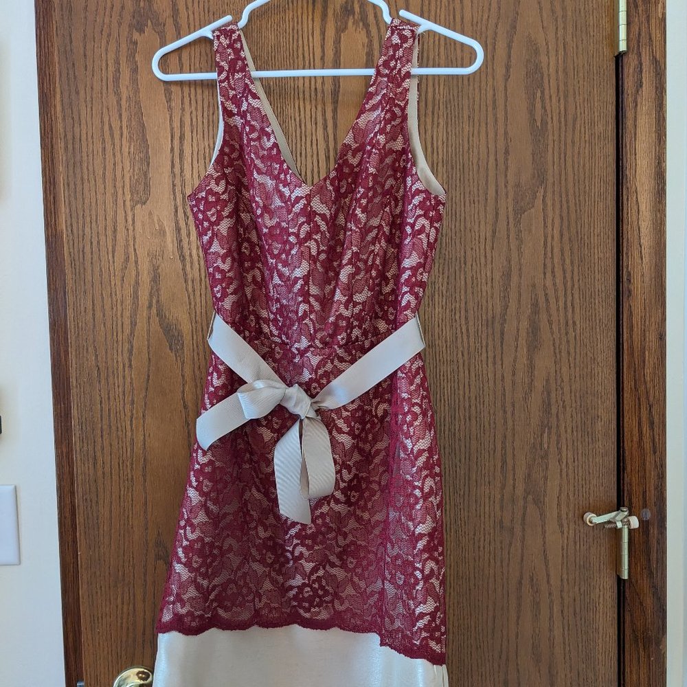 The Limited | Burgundy and Gold Lace Mini Dress | 2